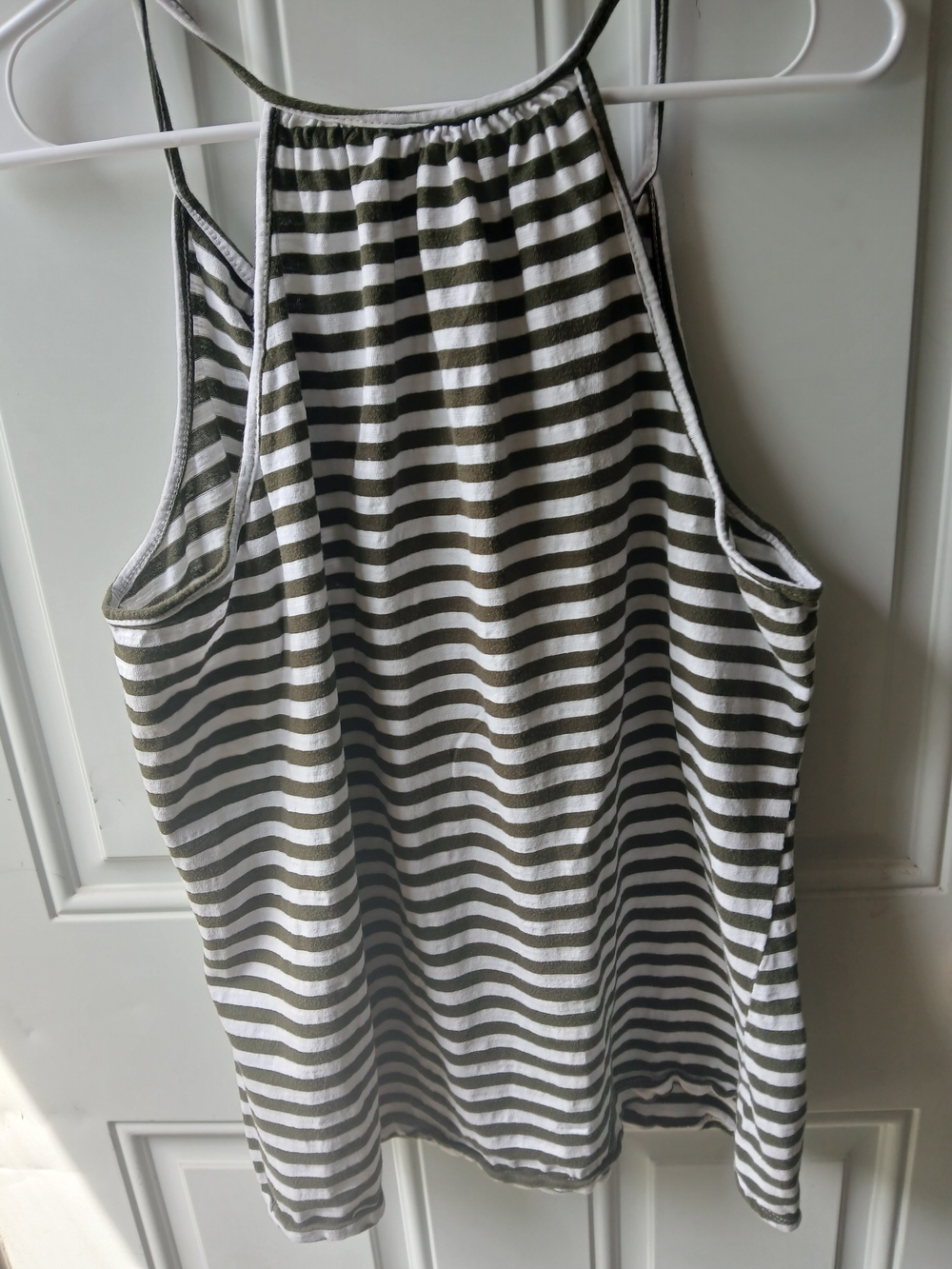Wish Olive Green & White Striped Halter Top